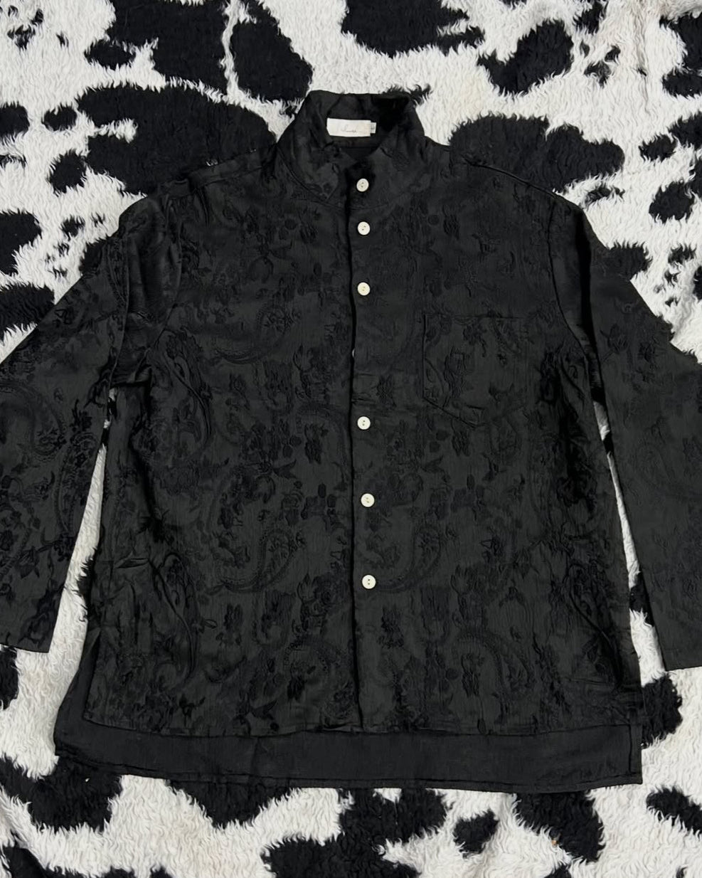 Black Textured Paisley Buttonup