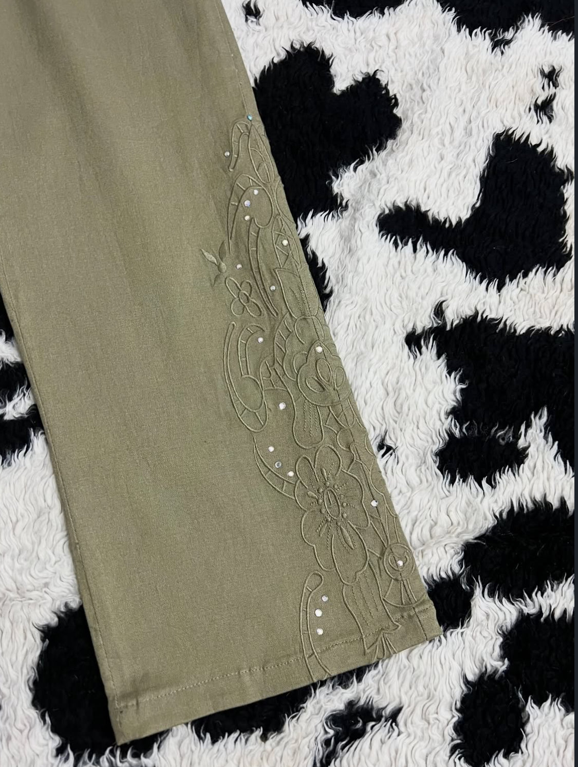 Olive Green Embroidered Pants (Waist 30)
