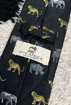 Black Wildlife Animals Embroidered Tie