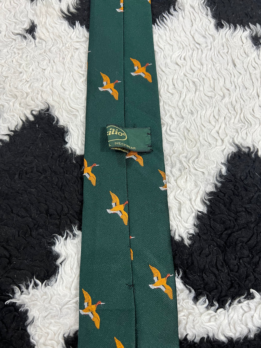 Green Flying Mallards Embroidered Tie