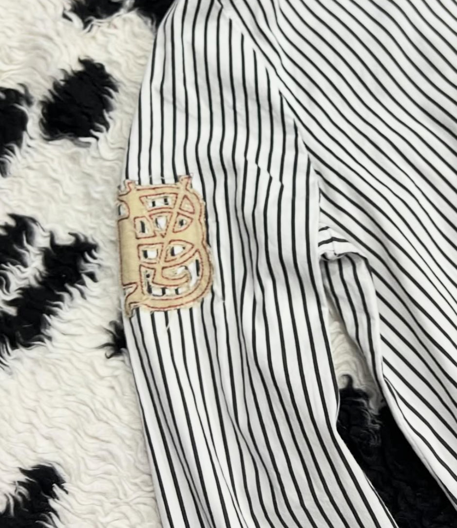 Black & White Striped Embroidered Patch Buttonup