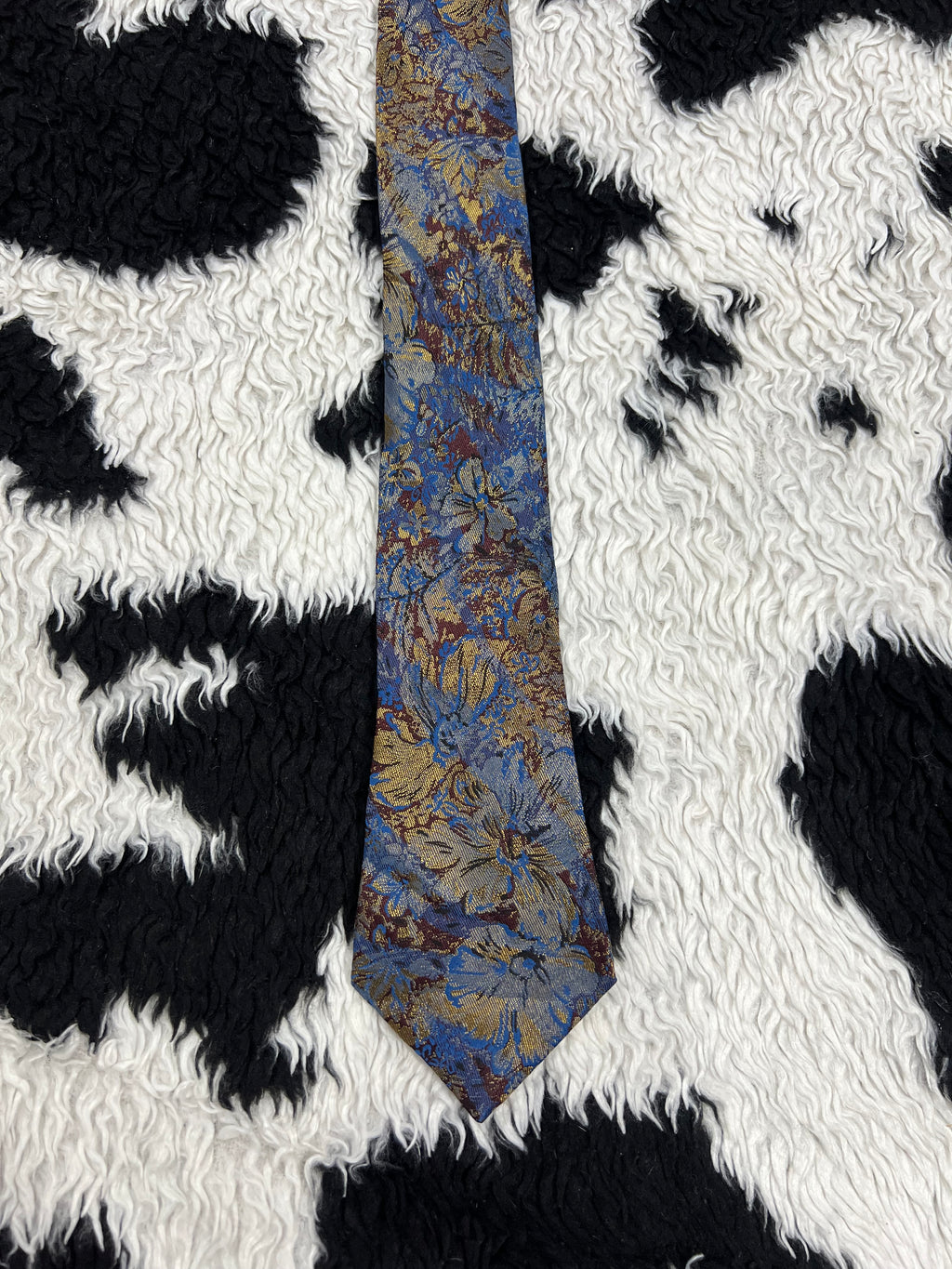Gilt Edge Blue & Brown Floral Narrow Embroidered Tie