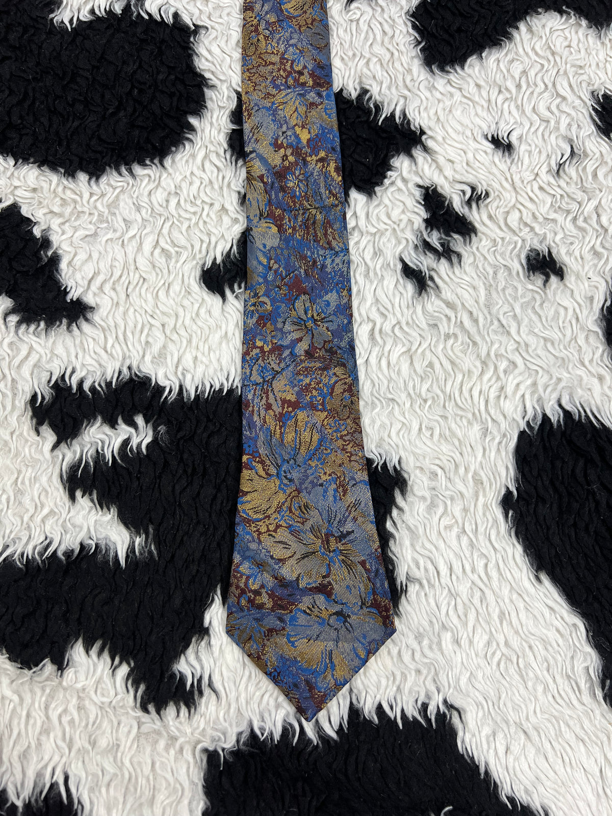Gilt Edge Blue & Brown Floral Narrow Embroidered Tie