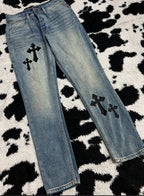 Embroidered Cross Patchwork Denims (Waist 30)