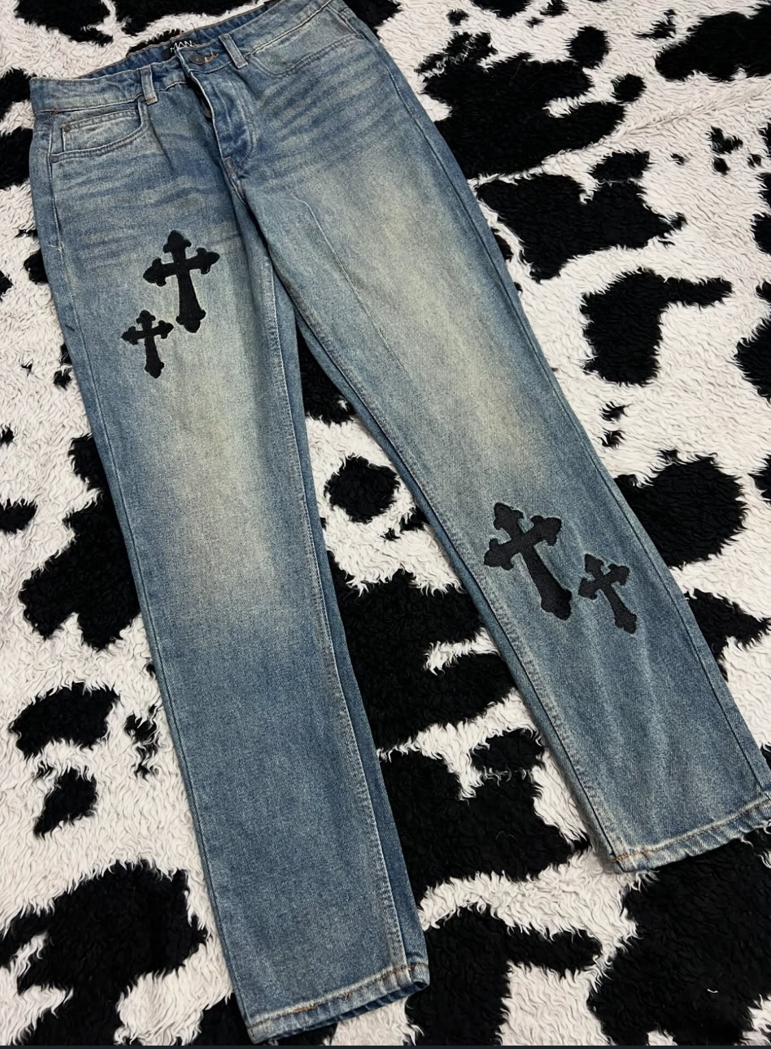 Embroidered Cross Patchwork Denims (Waist 30)