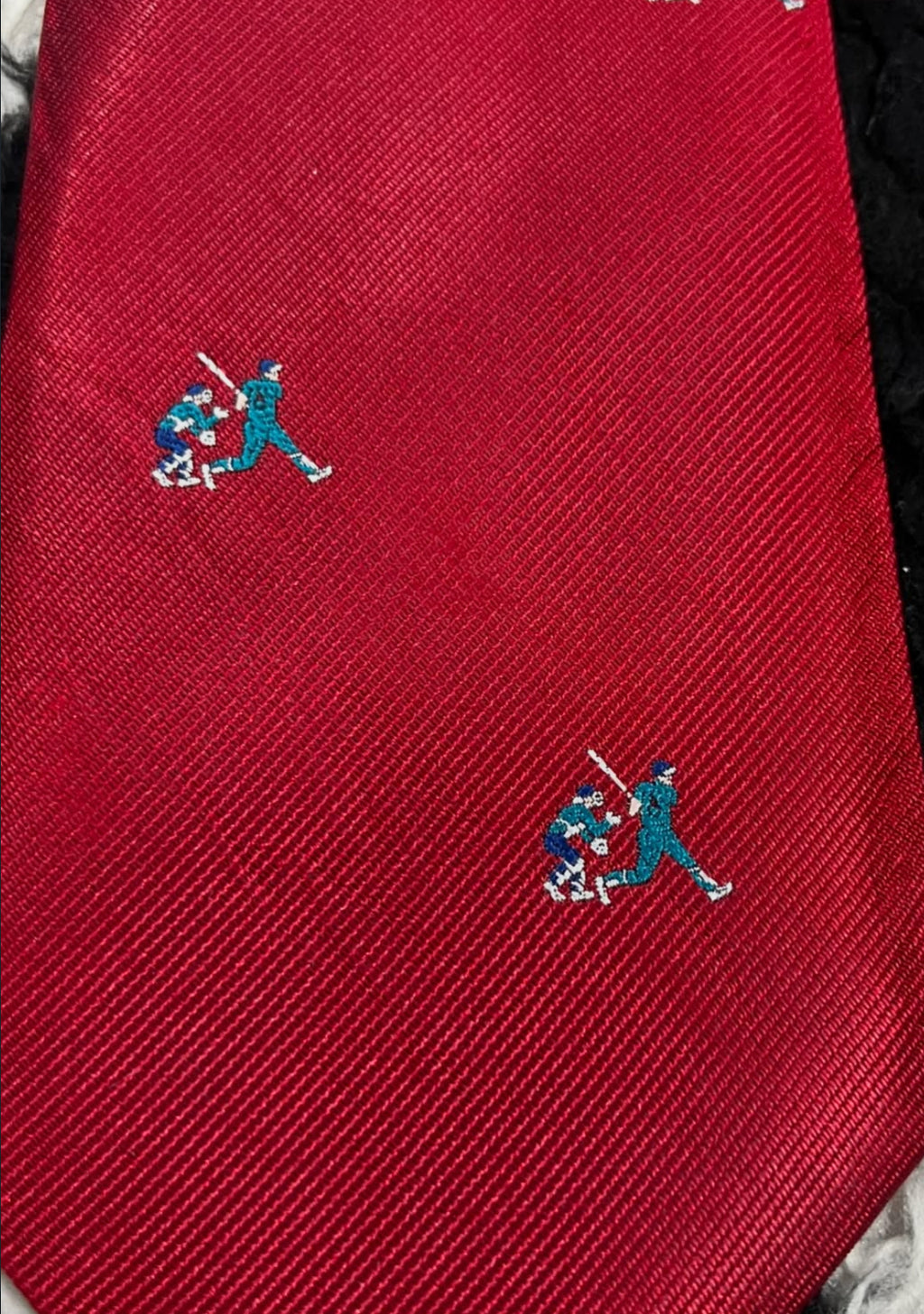 Red Embroidered Cricket Tie