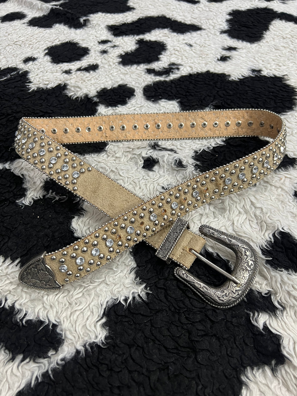 Cream-Colored Studded Belt