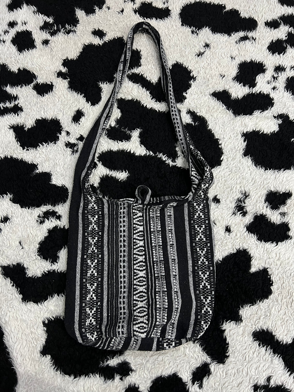 Black & White Woven Boho Shoulder Bag