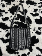 Black & White Woven Boho Shoulder Bag