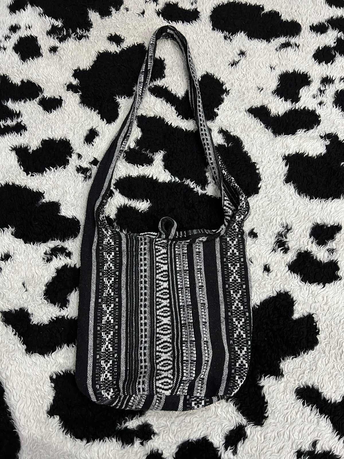 Black & White Woven Boho Shoulder Bag