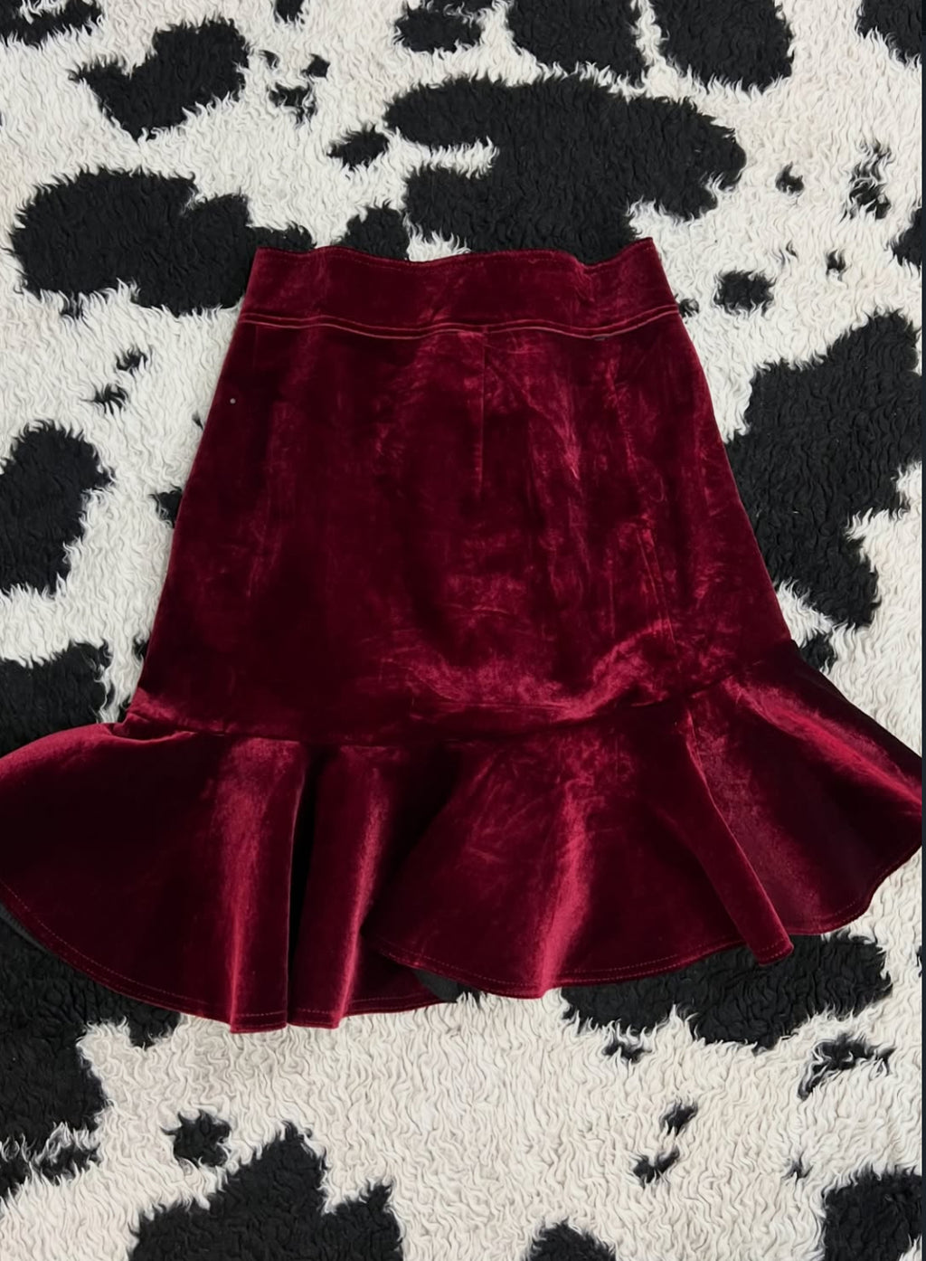 Wine Red Velvet Skirt