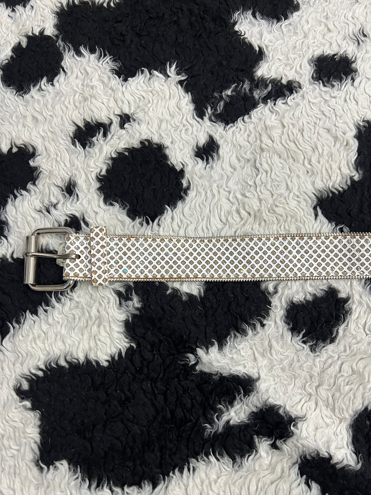 White Glitter Zipper Belt