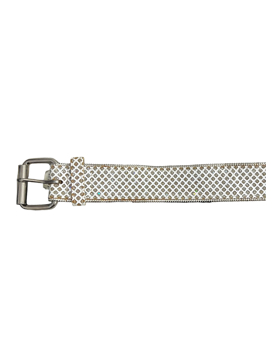 White Glitter Zipper Belt