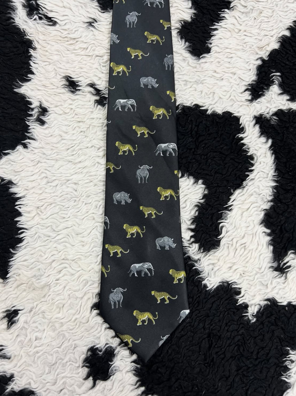Black Wildlife Animals Embroidered Tie