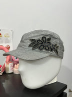 Grey Floral Bedazzled Cap