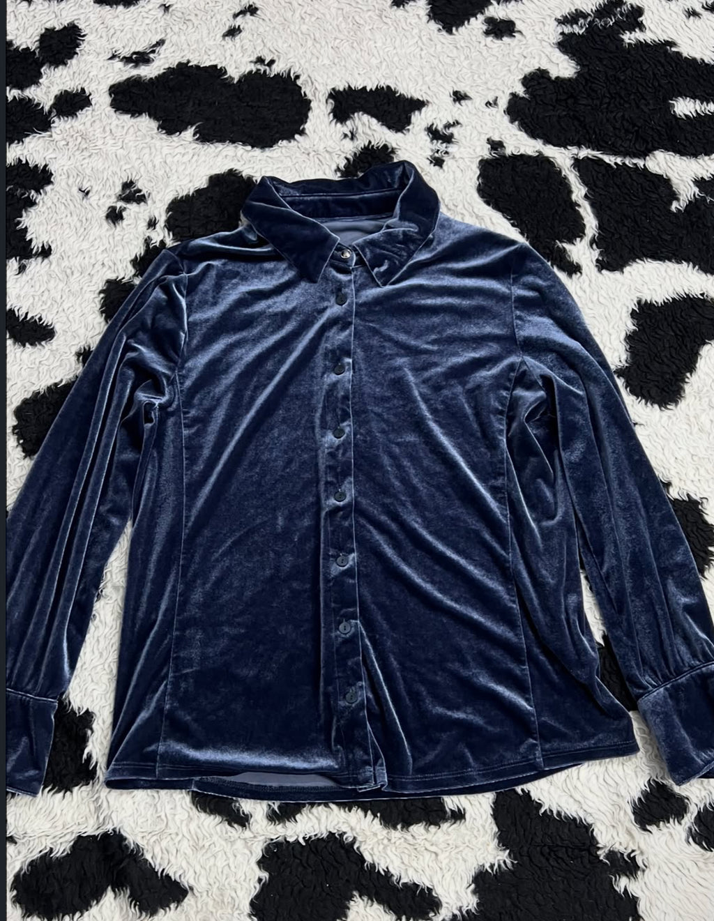 Midnight Blue Velvet Buttonup