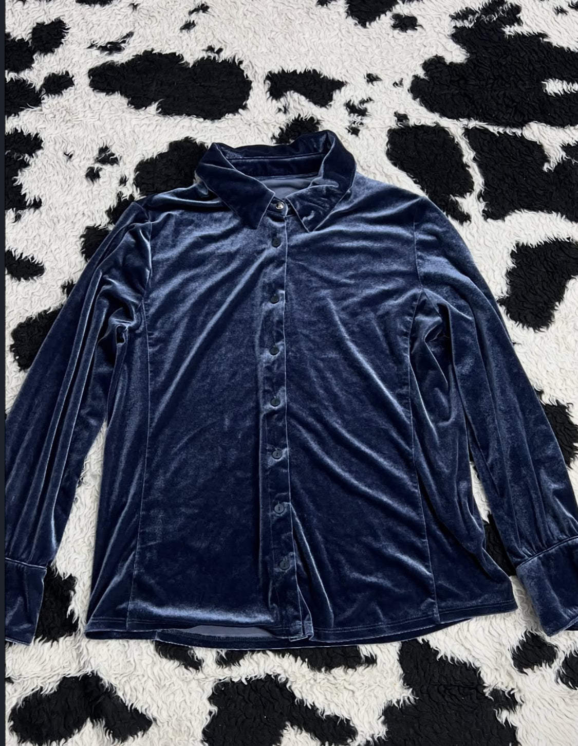 Midnight Blue Velvet Buttonup