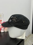 y2k Black Floral Cap