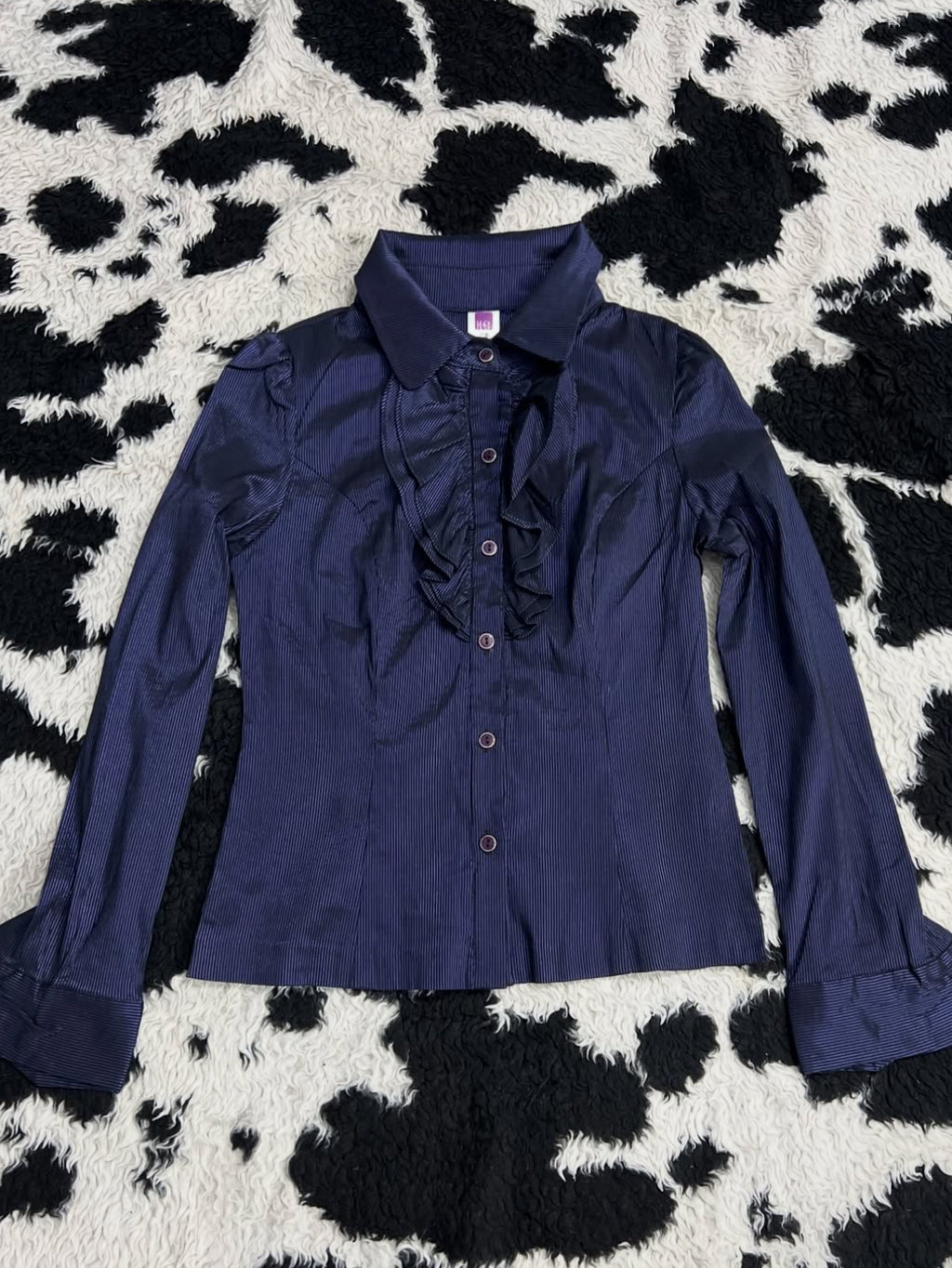 Midnight Blue Ruffle Shiny Buttonup