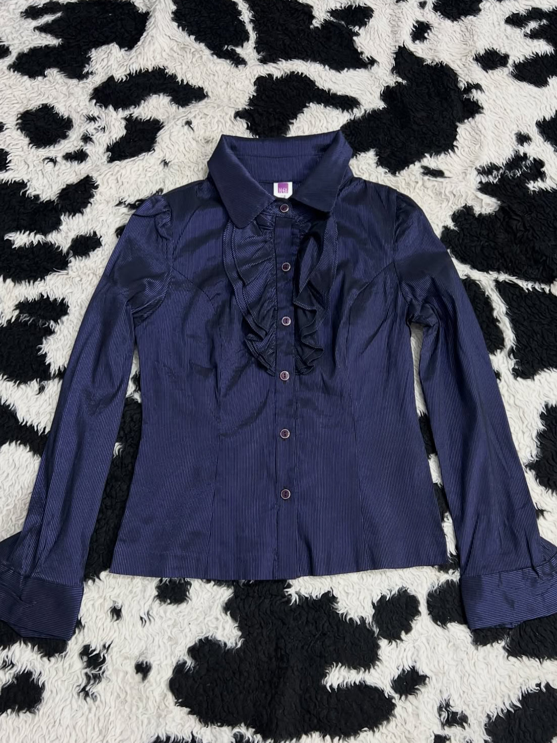 Midnight Blue Ruffle Shiny Buttonup