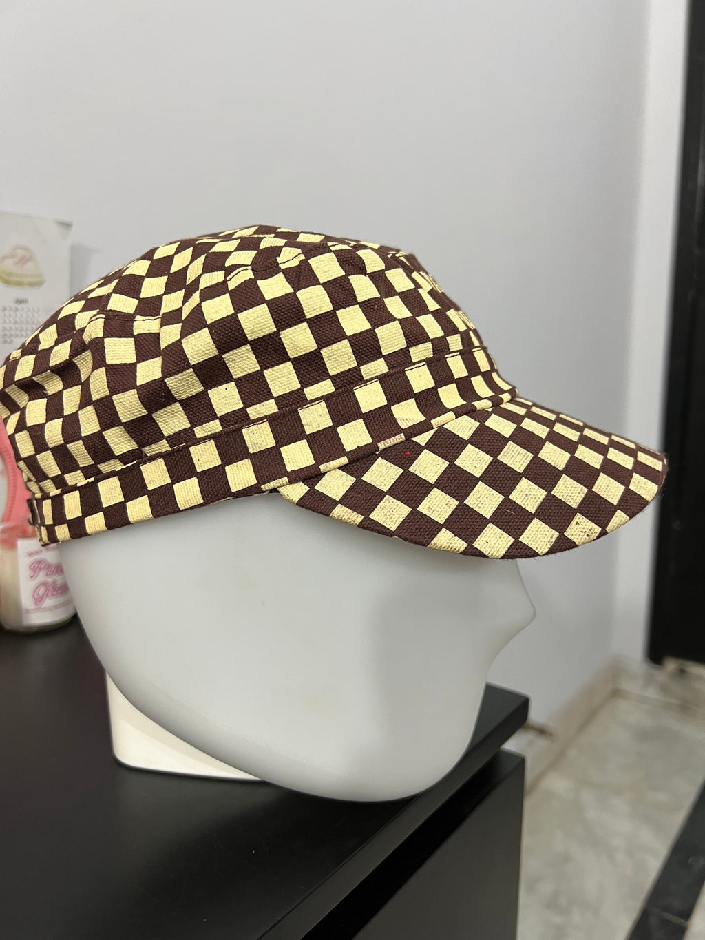 Brown & Beige Checkered Cap