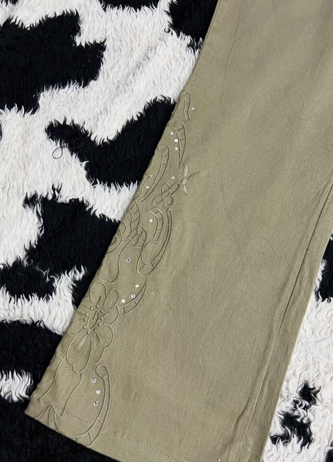 Olive Green Embroidered Pants (Waist 30)