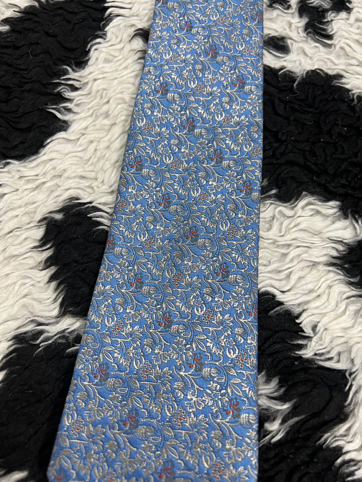 Louis Philippe Blue Floral Embroidered Tie