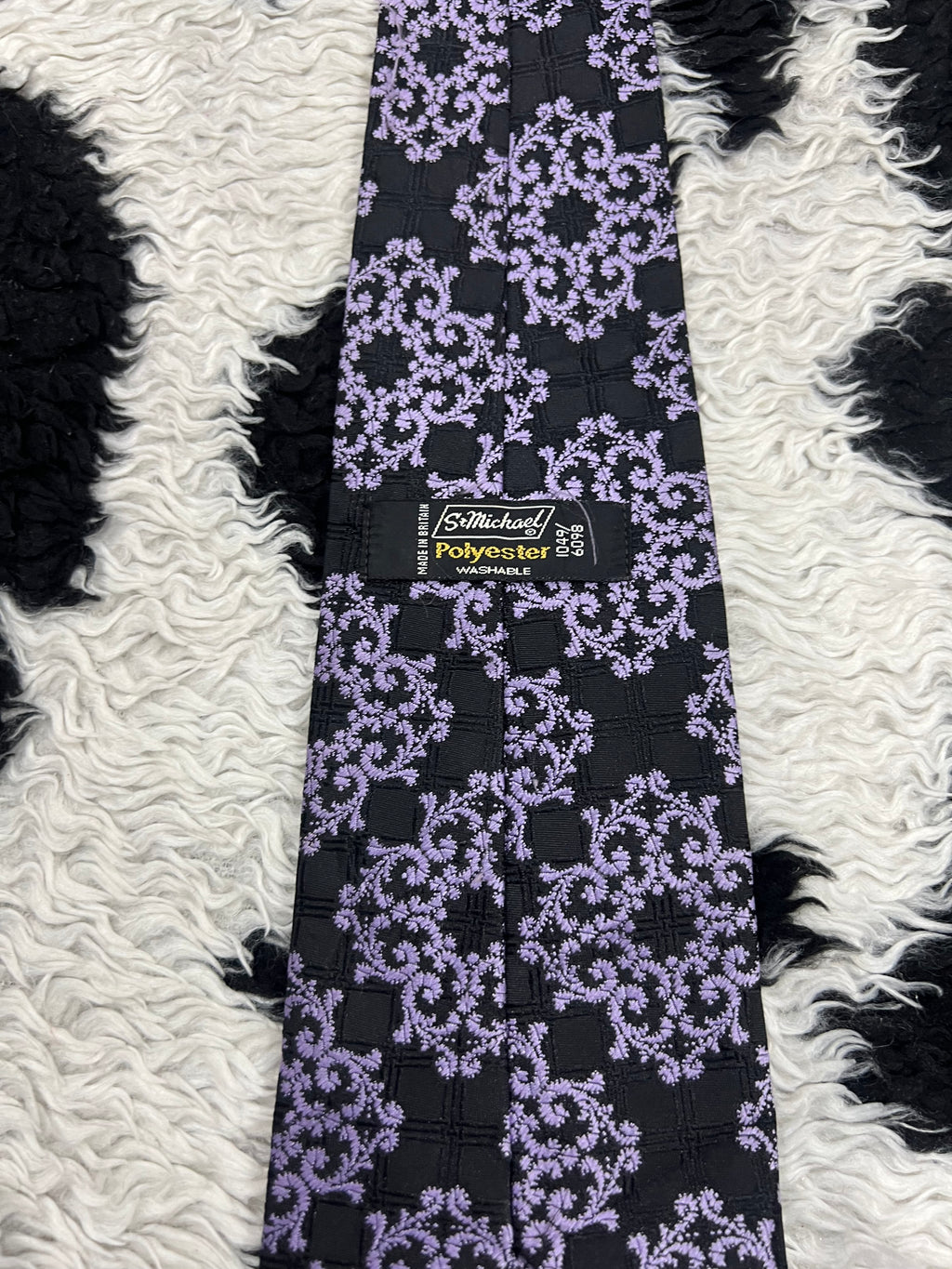 St. Micheal Black & Purple Embroidered Tie