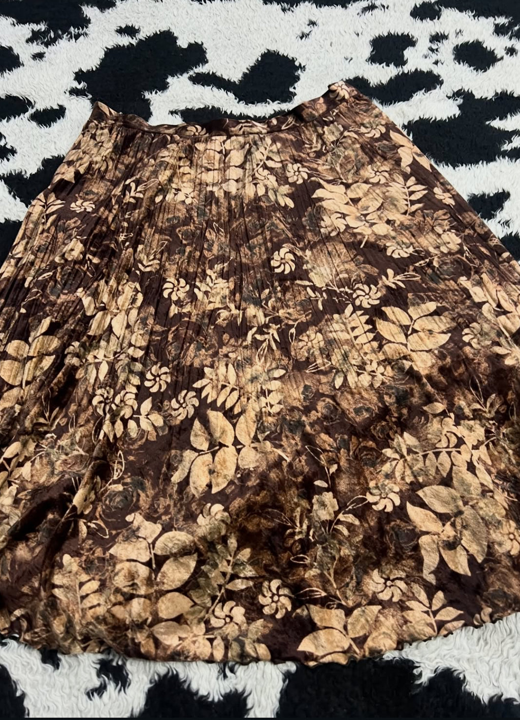 Brown Floral Velvet Skirt