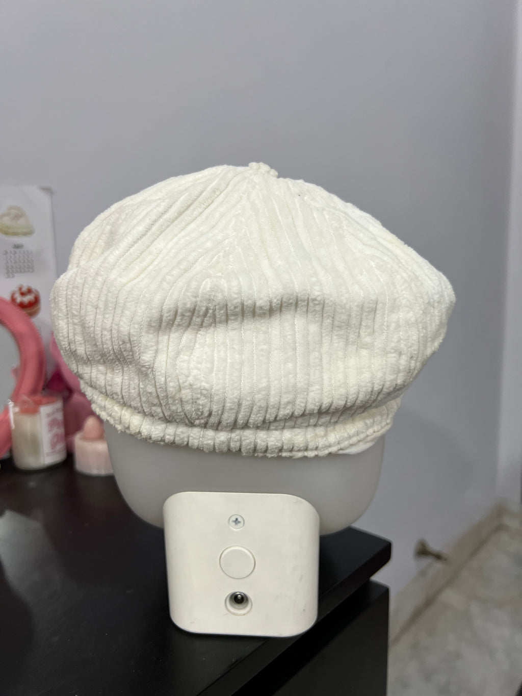 White Corduroy Messenger Cap