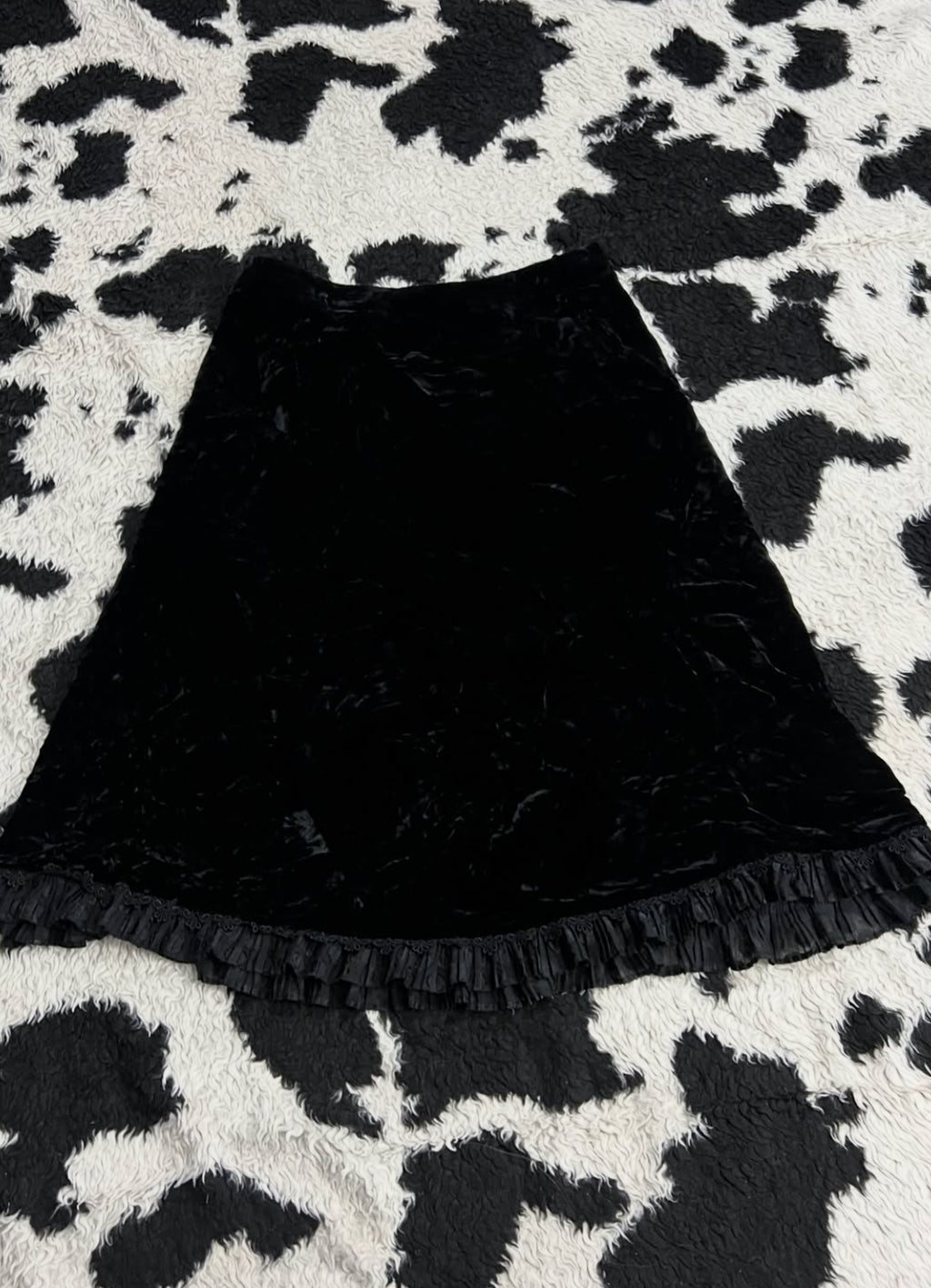 Black Frilled Velvet Skirt
