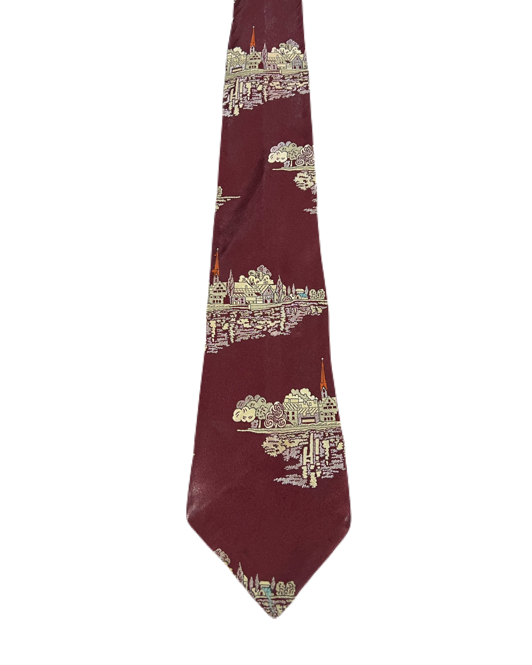 Town Scenery Embroidered Tie