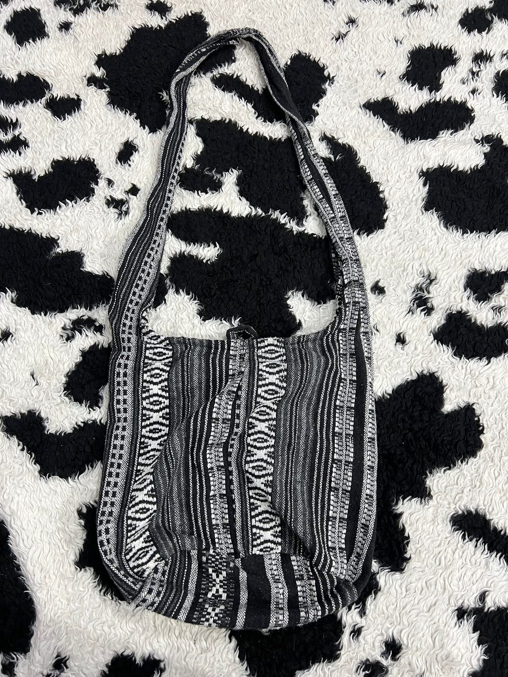 Black & White Woven Boho Shoulder Bag