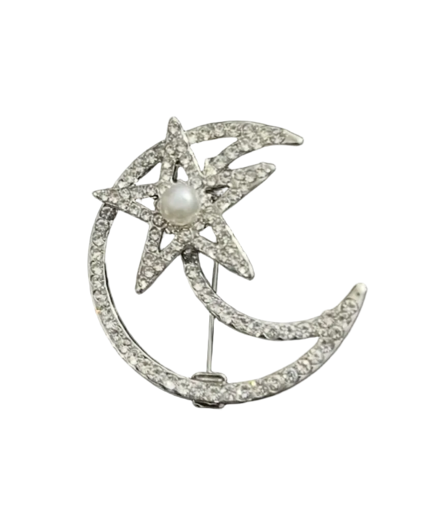 Moon & Star Metal Brooch