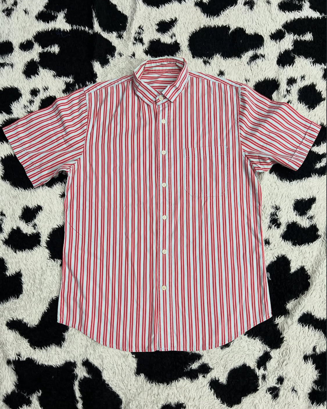 Red & White Striped Half-Sleeve Buttonup