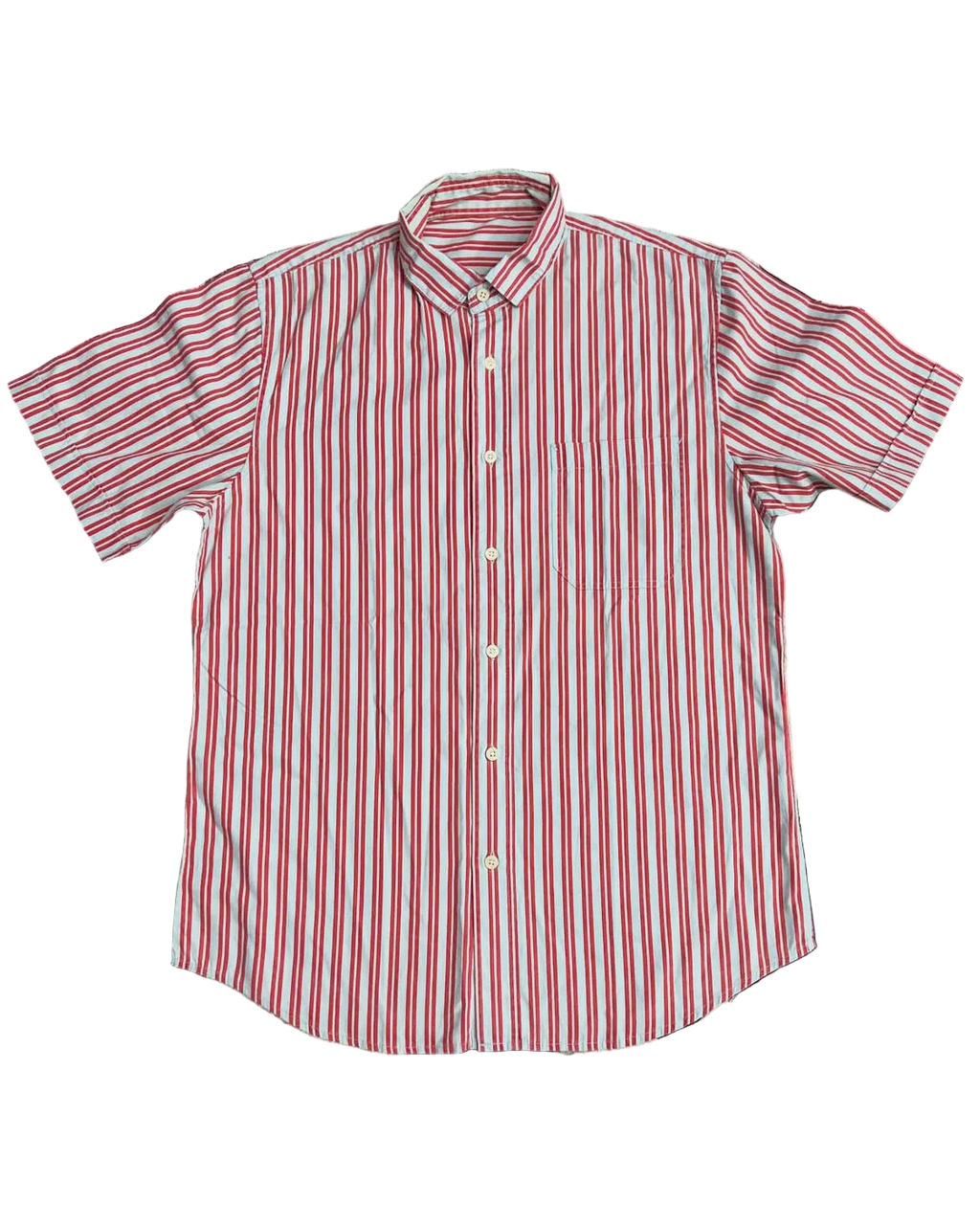 Red & White Striped Half-Sleeve Buttonup