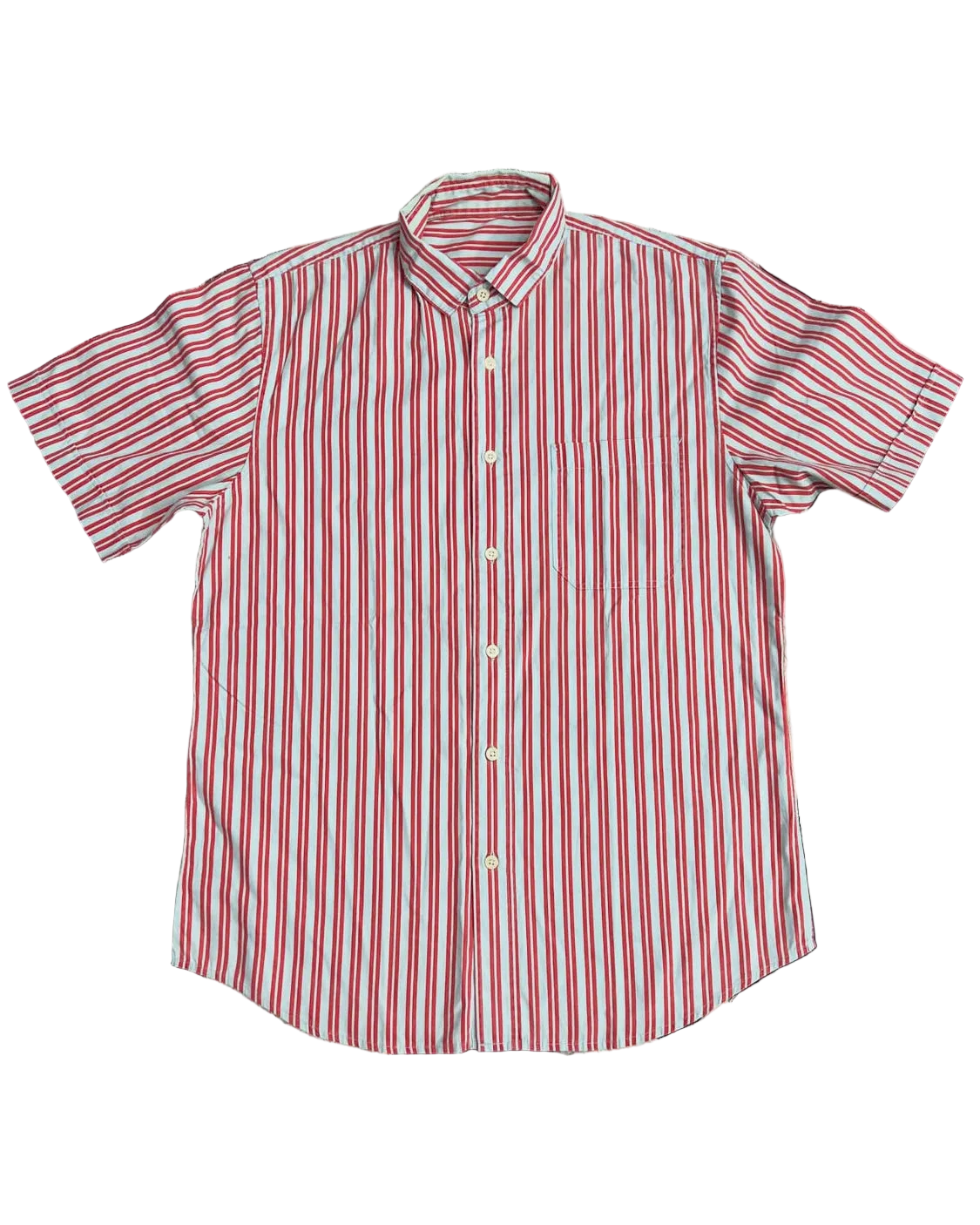Red & White Striped Half-Sleeve Buttonup
