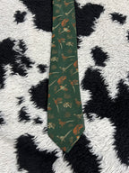 Pheasants Embroidered Green Tie