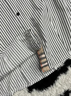 Black & White Striped Embroidered Patch Buttonup