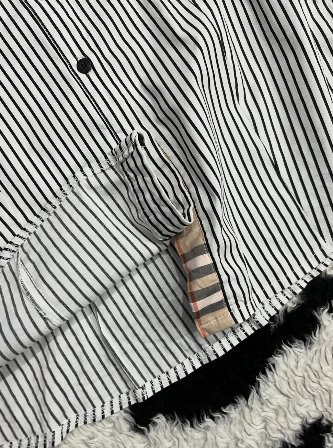 Black & White Striped Embroidered Patch Buttonup