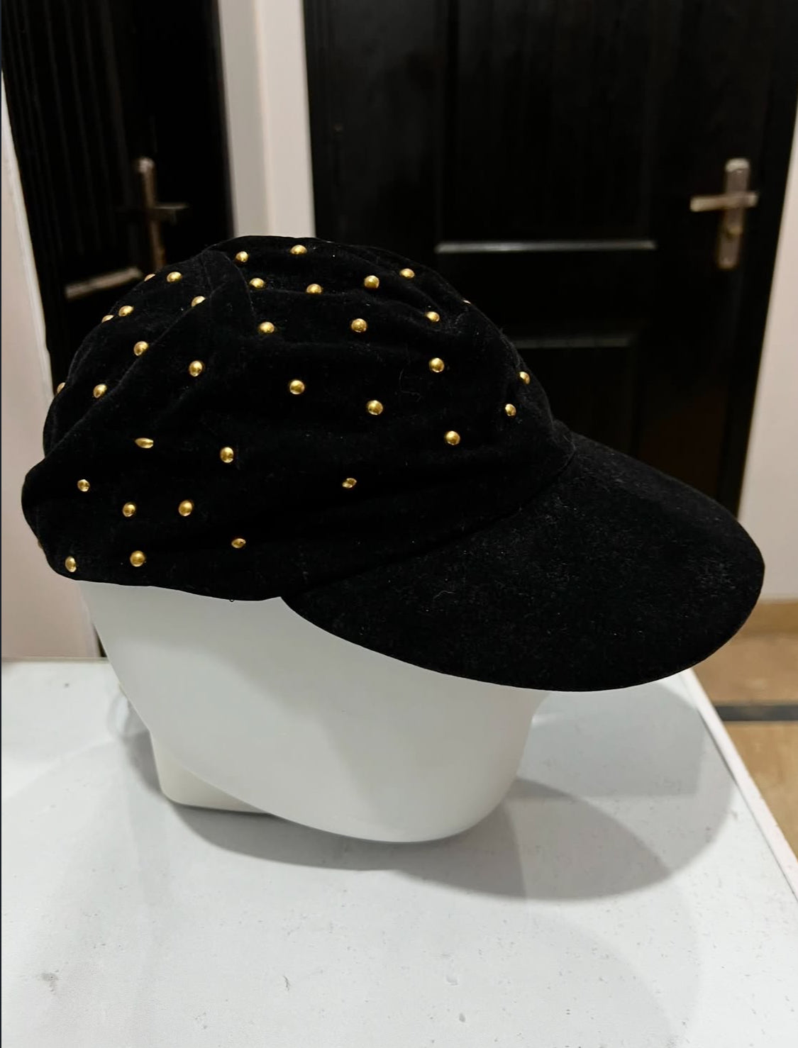Black Velvet Studded Cap
