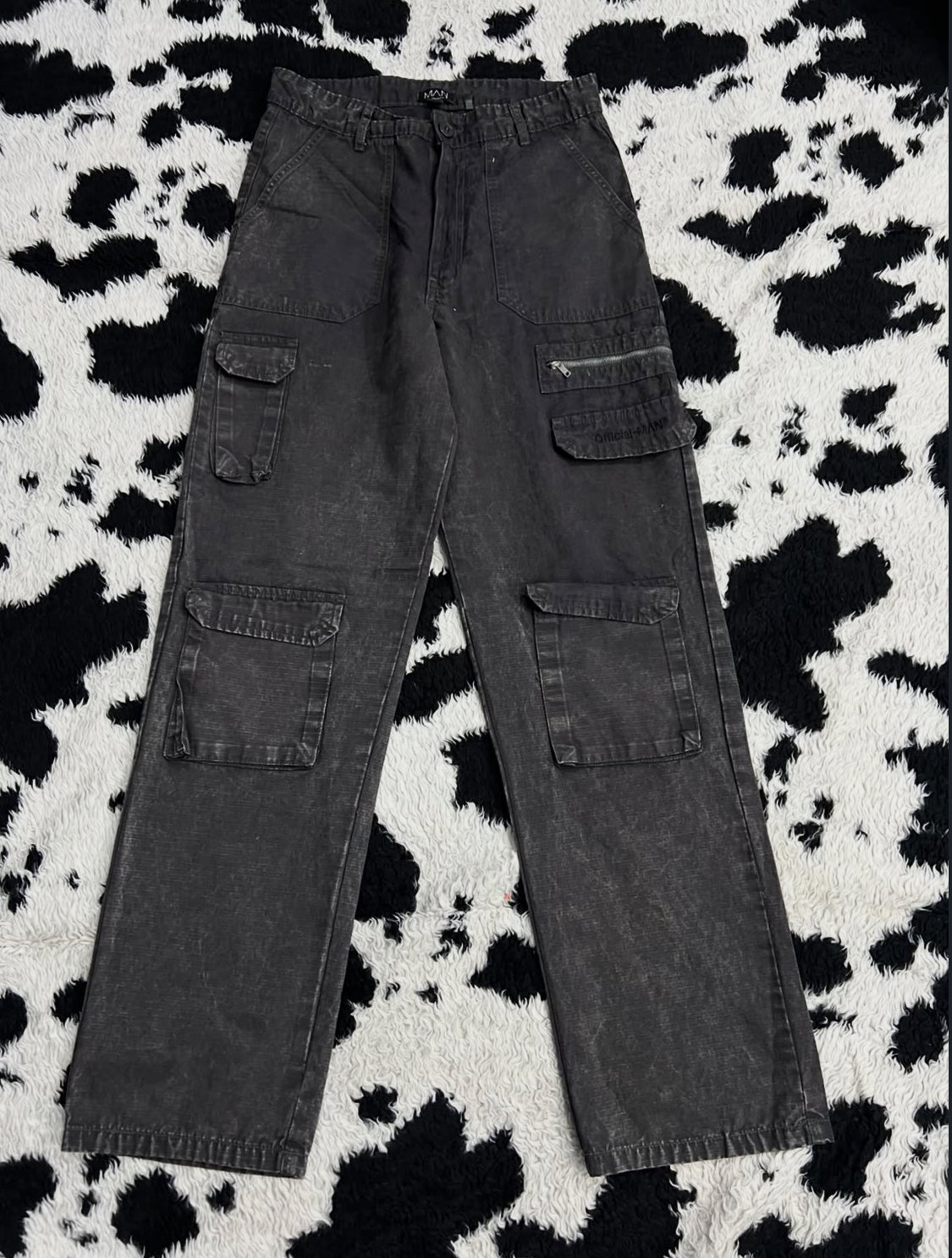 Vintage-Style Washed Brown Cargo Pants (Waist 32)