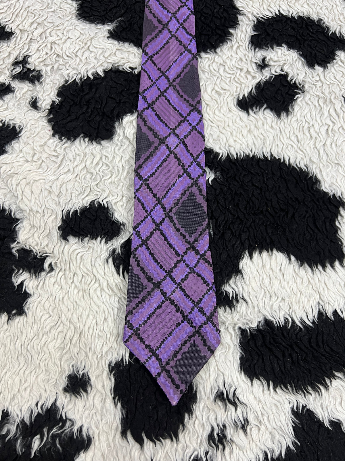 Commodore Purple Checkered Embroidered Tie