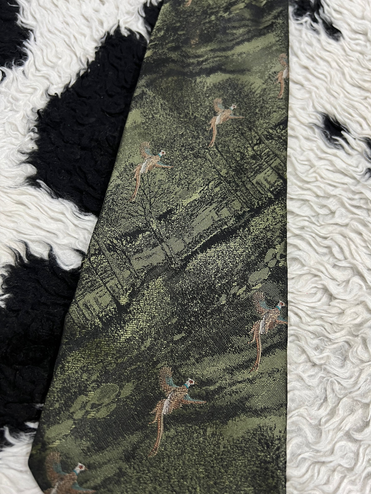 Embroidered Pheasants & Scenery Tie
