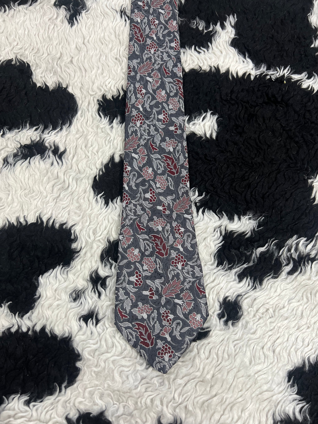 Grey Fully Embroidered Floral Tie