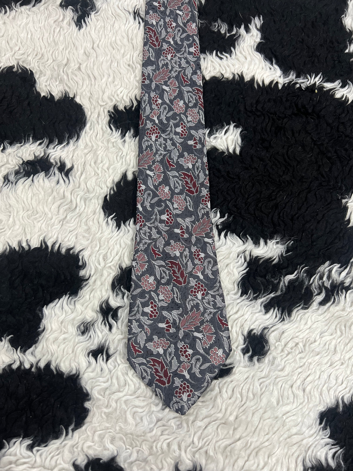Grey Fully Embroidered Floral Tie