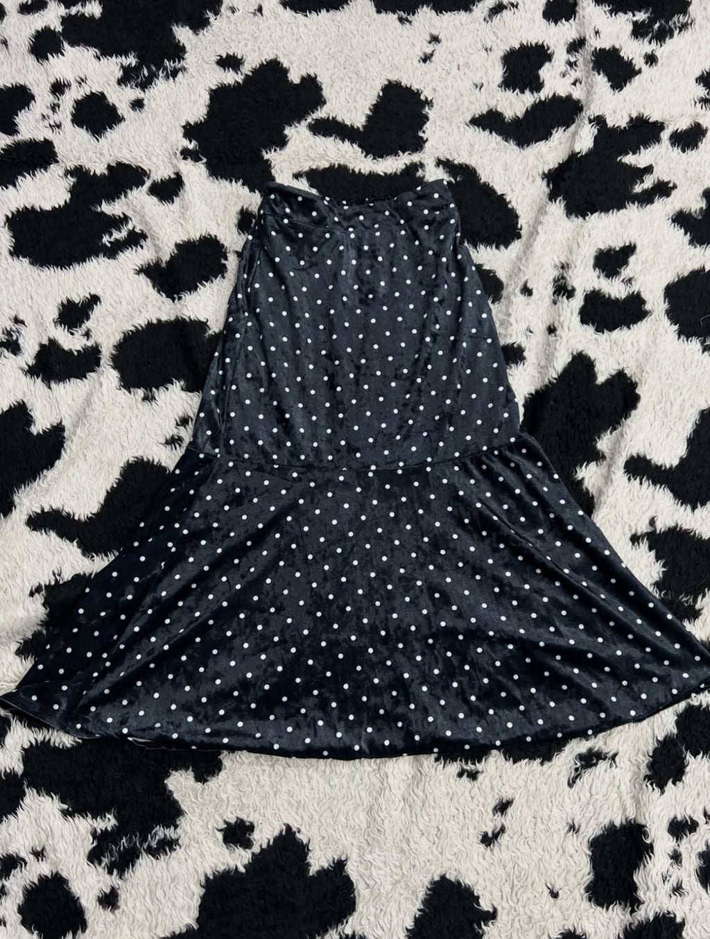 Black Polka Dot Velvet Long Skirt