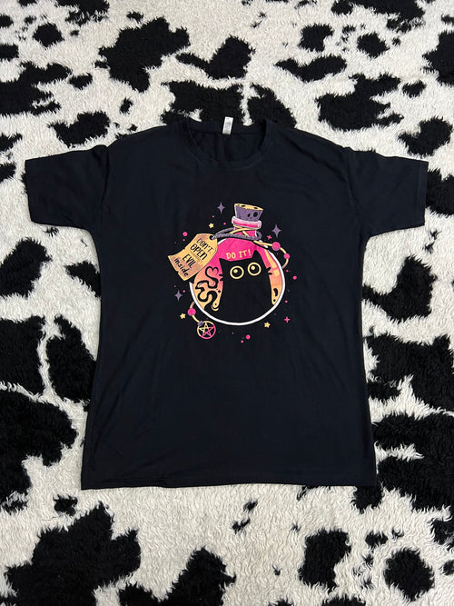 "Don't Open, Evil Inside" Black Cat Tee (Medium - Large)