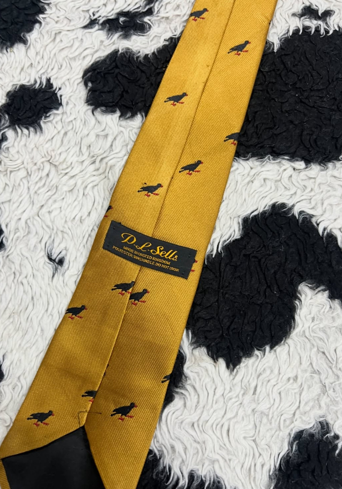 Black Bird Embroidered Yellow Tie