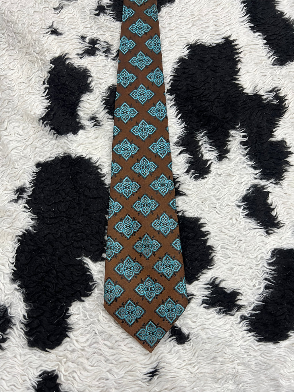 Brown & Blue Embroidered Tie